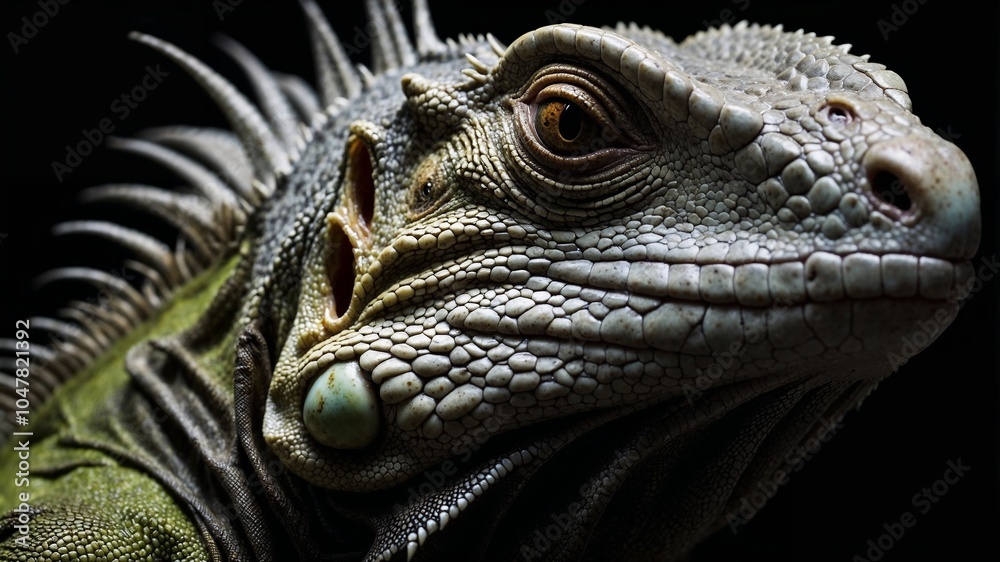 intriguing iguana lizard displayed in dark room professional photo intriguing iguana lizard displayed in dark room professional photo
