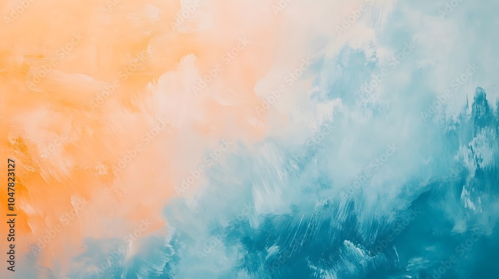 Fototapeta premium Clouds Oil Painting, Orange and Blue Gradient, Abstract Image, Texture, Pattern Background, Wallpaper, Cover and Screen for Smartphone, PC, Laptop, 9:16 and 16:9 Format