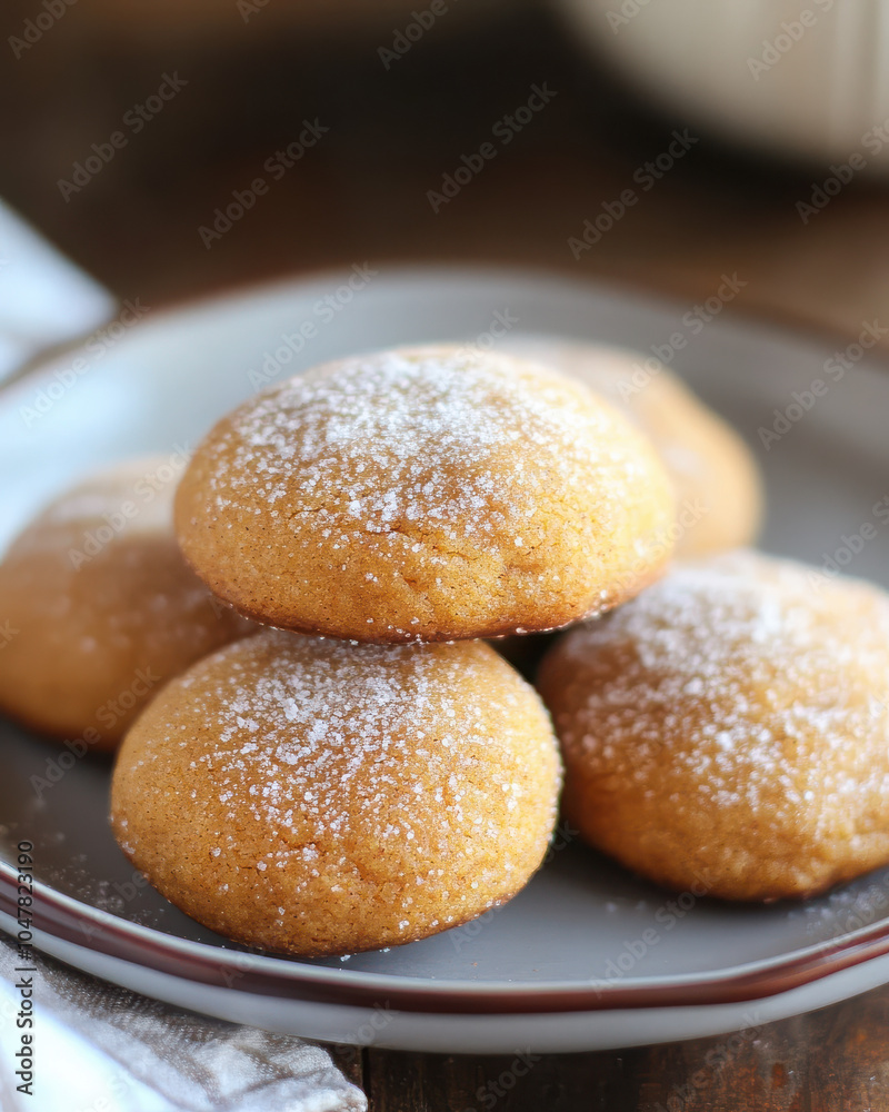 A plate of powdered sugar-dusted cookies, inviting and delicious. A plate of powdered sugar-dusted cookies, inviting and delicious.