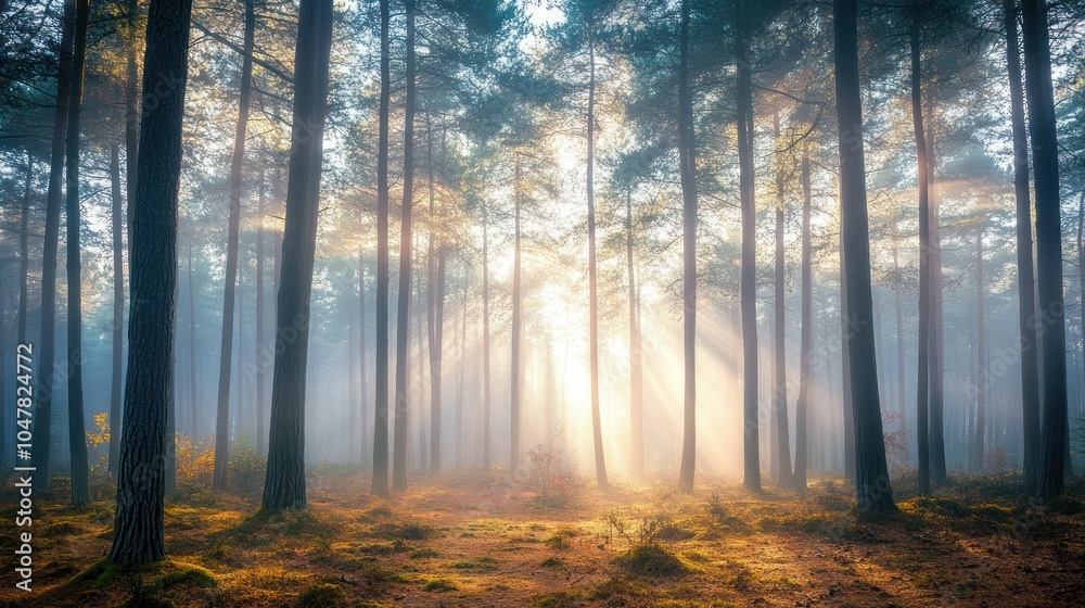 Fototapeta premium Misty Morning in a Pine Forest