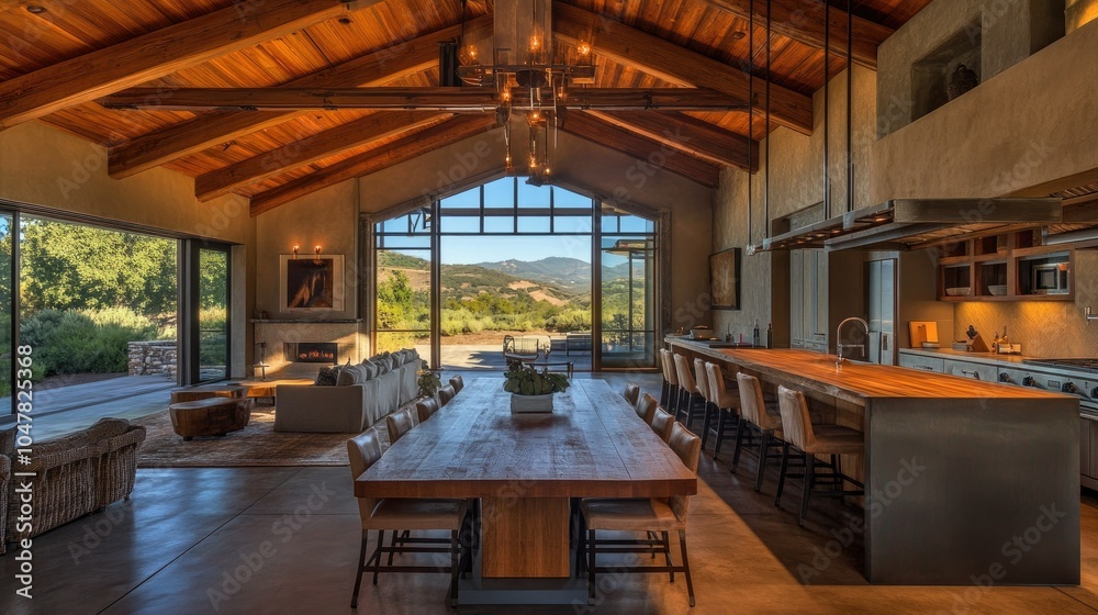 Fototapeta premium Modern Rustic Dining Area with Scenic View