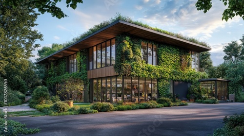 Modern Eco-Friendly Building Surrounded by Greenery