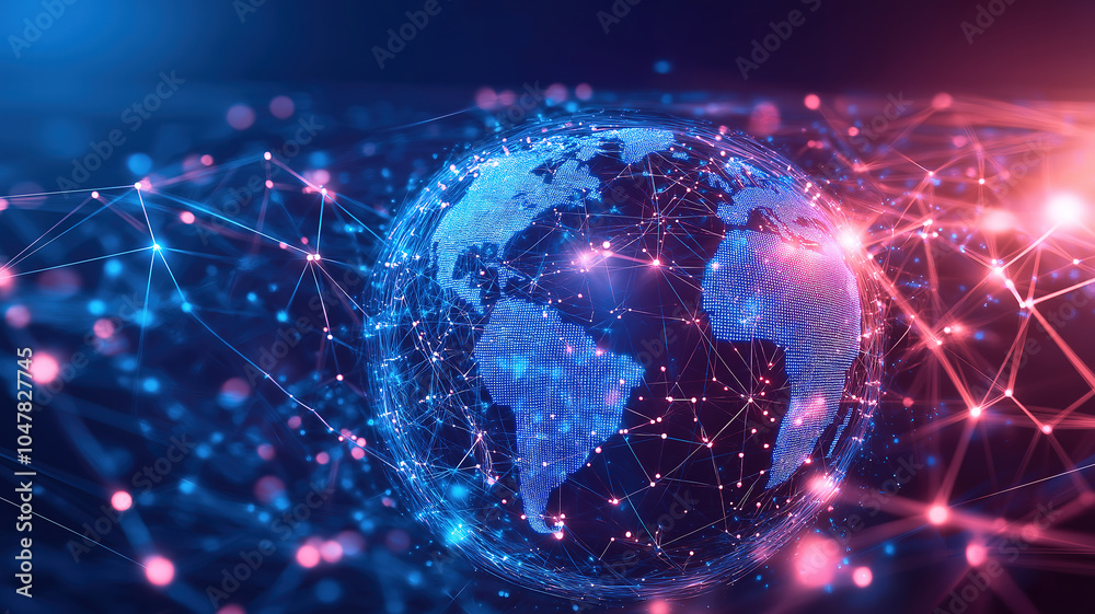 Elegant global network design showcasing communication technology and wireless connections Elegant global network design showcasing communication technology and wireless connections