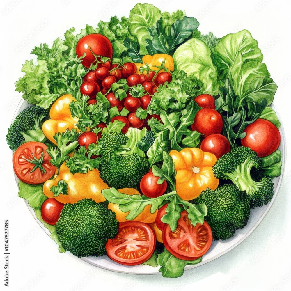 Fresh and Vibrant Vegetable Salad with Herbs, Broccoli, and Tomatoes - Promoting Organic Farming and Healthy Living. Fresh and Vibrant Vegetable Salad with Herbs, Broccoli, and Tomatoes - Promoting Organic Farming and Healthy Living.