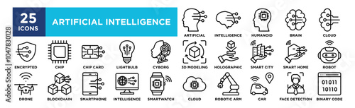 Artificial intelligence icon collection set. Containing design technology, digital, artificial intelligence, future