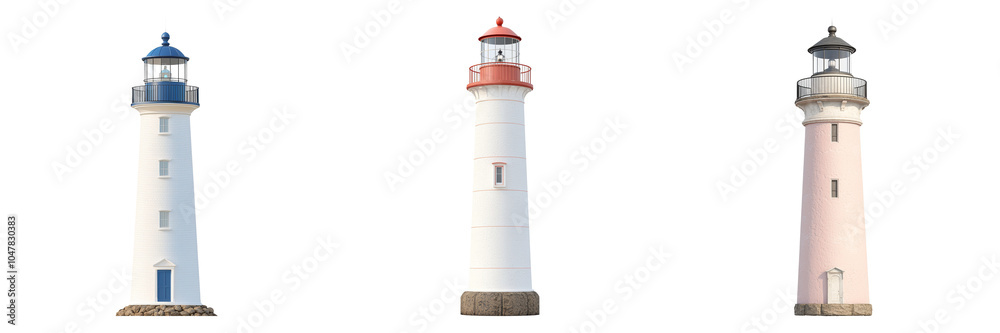Diverse Lighthouse Designs in Architecture isolated on transparent background Diverse Lighthouse Designs in Architecture isolated on transparent background