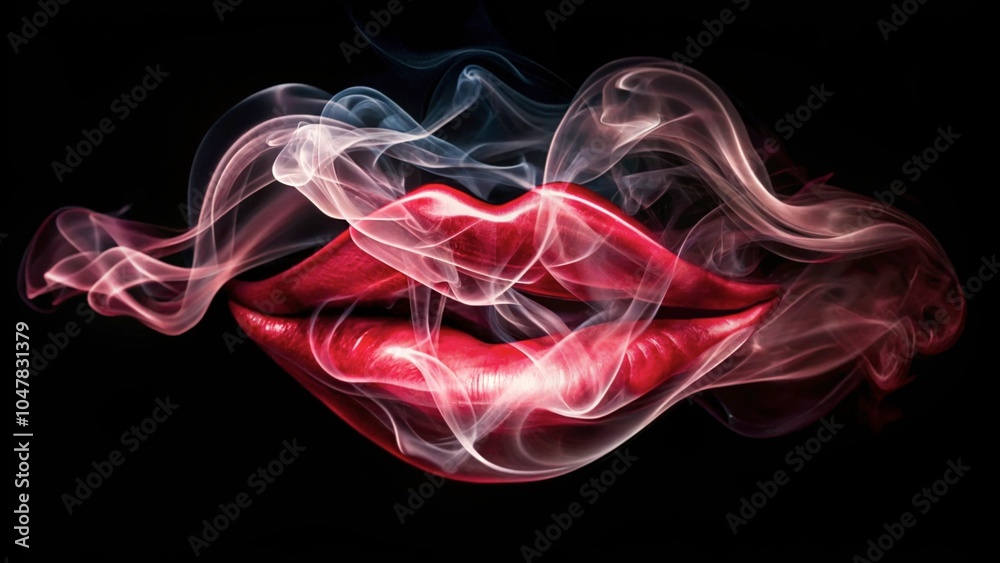 Fototapeta premium Smoky red lips on black background