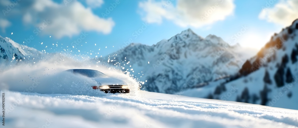 Obraz premium Breathtaking Snow Swept Mountain Landscape with Dramatic Lighting and Mesmerizing Shadows Across the Frozen Peaks and Ridges