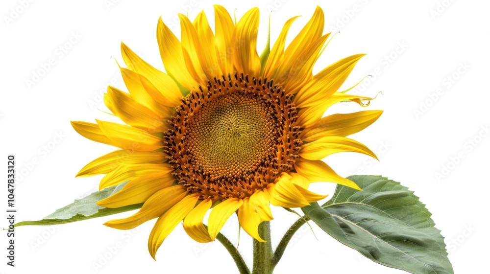 Fototapeta premium A Single Sunflower with Bright Yellow Petals and a Brown Center