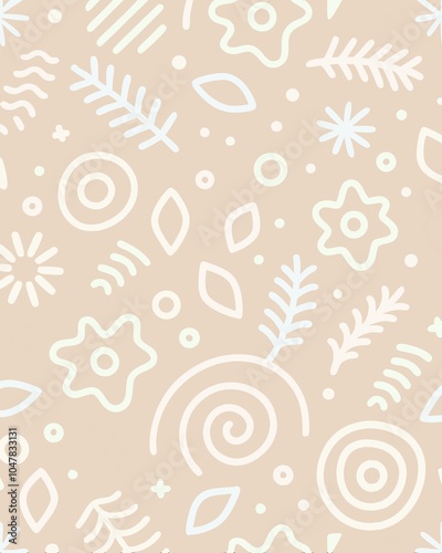 seamless pattern with cream. Fun colorful line doodle seamless pattern. Creative minimalist style art background for children or trendy design with basic shapes. Simple childish scribble backdrop.