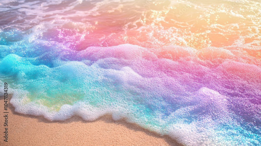 Colorful Waves Gently Lapping on Sandy Beach Colorful Waves Gently Lapping on Sandy Beach