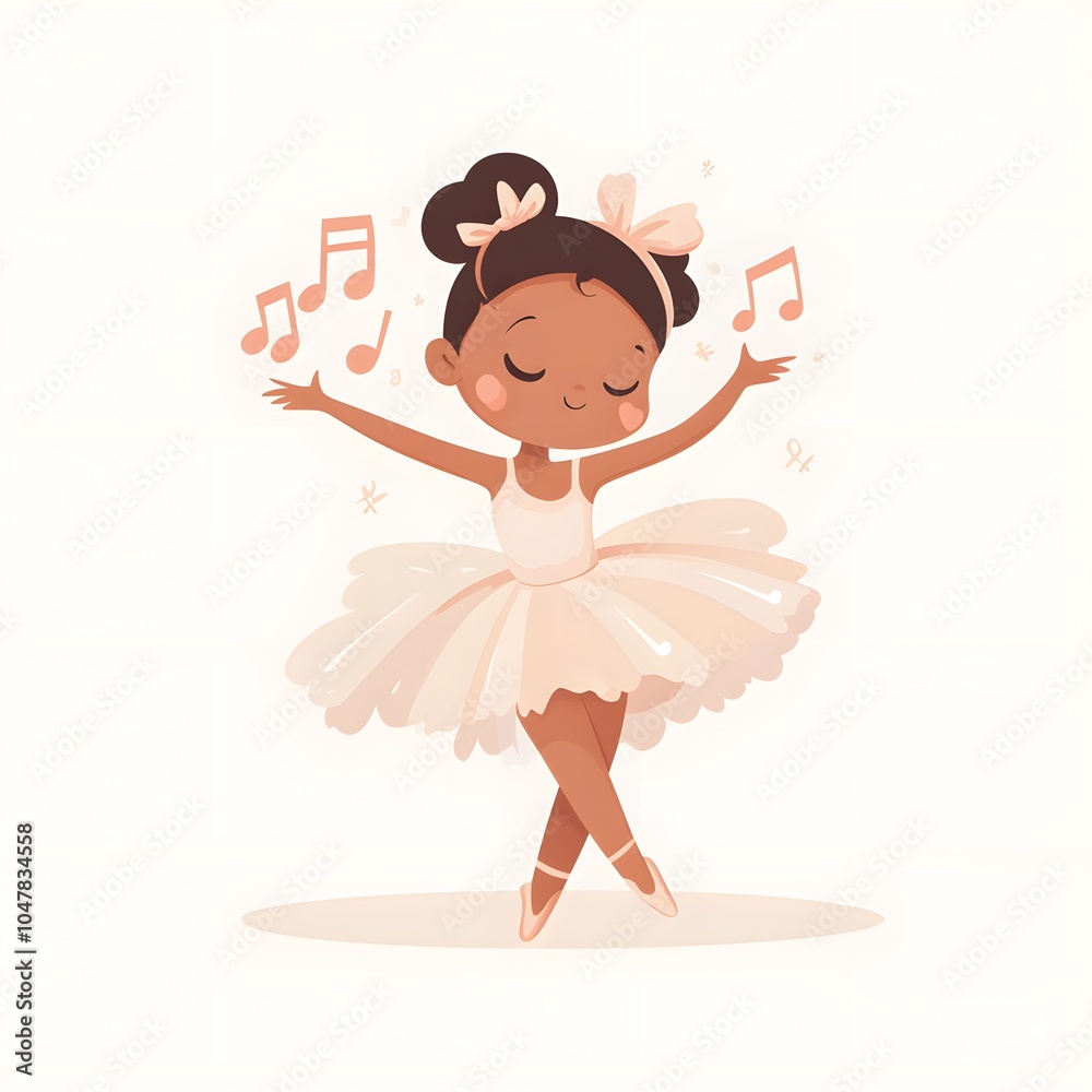 Cute Black Ballerina Dancing with Music Notes Illustration Cute Black Ballerina Dancing with Music Notes Illustration