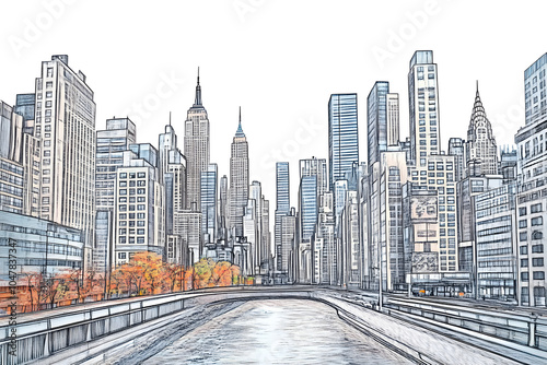 New york city sketch metropolis drawing.