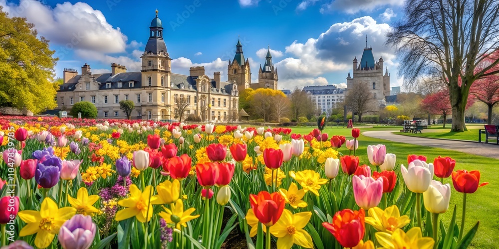 Fototapeta premium Springtime Bloom in a Scenic European City Park