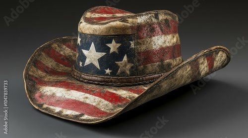 American Flag Cowboy Hat, Stars and Stripes Western Hat with Frontier Heritage, Patriotic Cowboy Hat, Made in USA, Distressed Leather Cowboy Hat, Red White and Blue Cowboy Hat, Western Wear, Cowboy photo