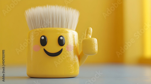 Cheerful Paintbrush Character Expressing Positivity with Thumbs Up Gesture in a Playful Artistic Setting photo