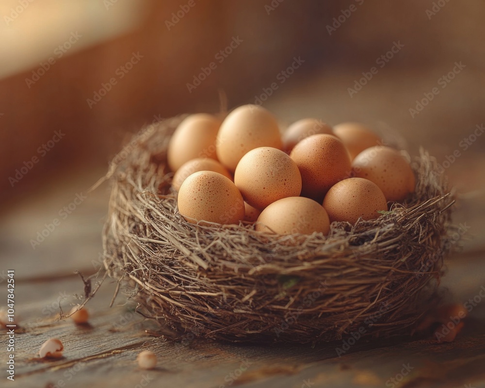 Fresh Brown Eggs in a Rustic Woven Nest, Country Charm and Wholesome Goodness, Perfect for Baking and Breakfast, Natural Light Photography Fresh Brown Eggs in a Rustic Woven Nest, Country Charm and Wholesome Goodness, Perfect for Baking and Breakfast, Natural Light Photography