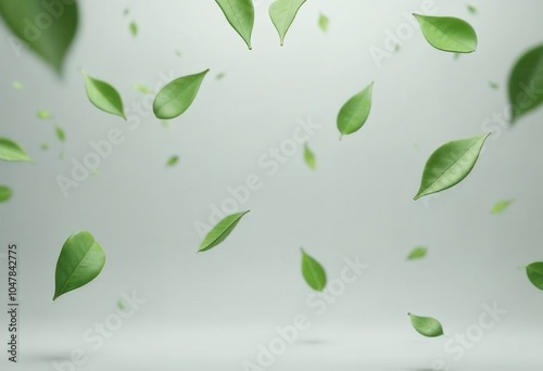 Wallpaper Mural Green leaves falling on gray background Torontodigital.ca