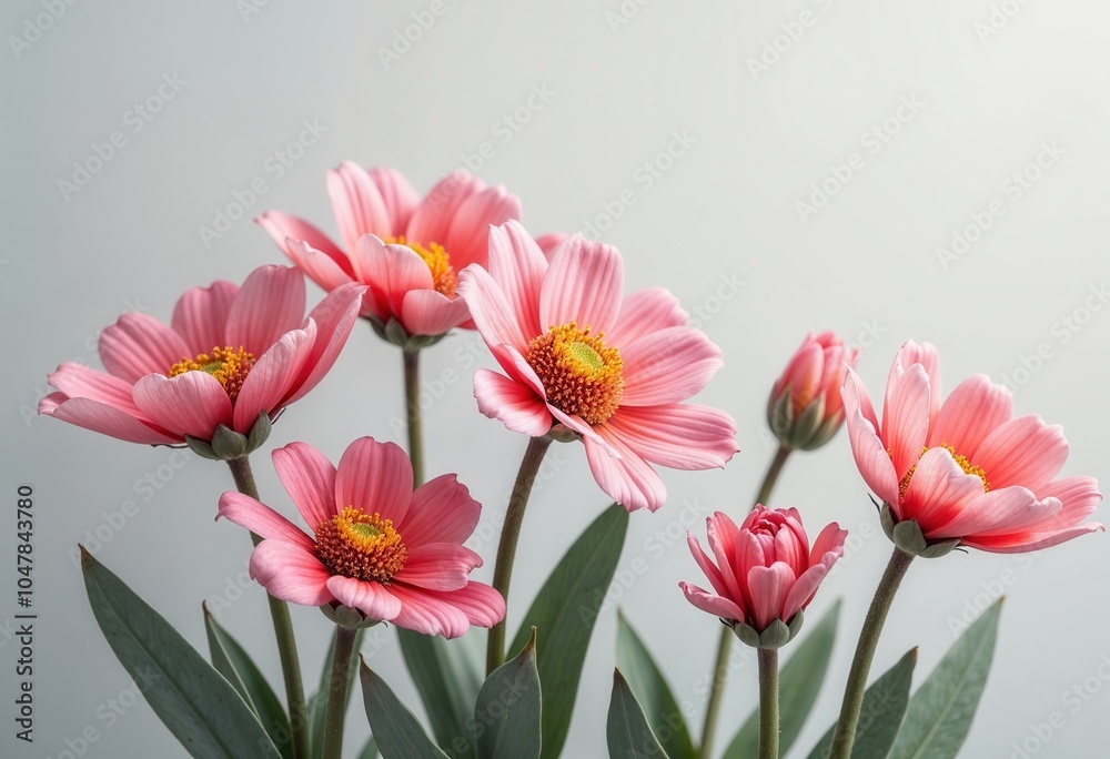 Pink flowers on gray background Pink flowers on gray background