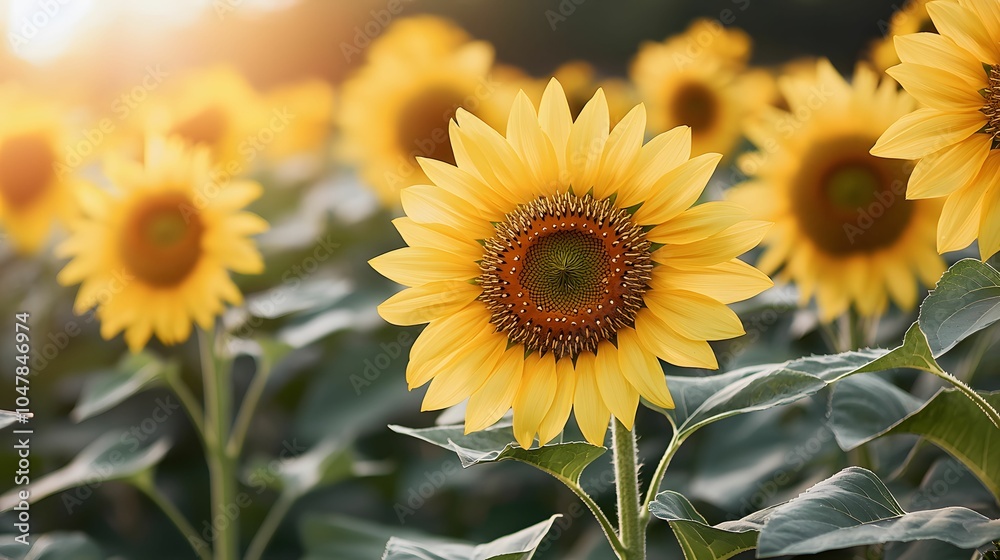 A vibrant field of sunflowers basking in sunlight, showcasing their bright yellow petals and round centers, epitomizing summer beauty. A vibrant field of sunflowers basking in sunlight, showcasing their bright yellow petals and round centers, epitomizing summer beauty.