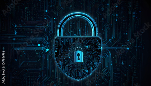 Wallpaper Mural Cybersecurity and data privacy protection in a modern, high-tech environment, digital security system glowing blue padlock. Torontodigital.ca