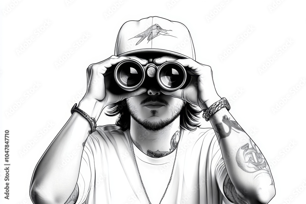 A minimalist line drawing of a person holding binoculars, symbolizing the act of taking a look at distant horizons A minimalist line drawing of a person holding binoculars, symbolizing the act of taking a look at distant horizons