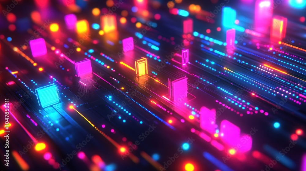 Abstract neon background with glowing lines and squares. Abstract neon background with glowing lines and squares.
