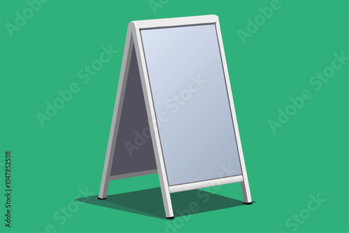 Blank Pavement Sign Mockup. Realistic Sidewalk Advertising Stand in Metal Frame on White Background.