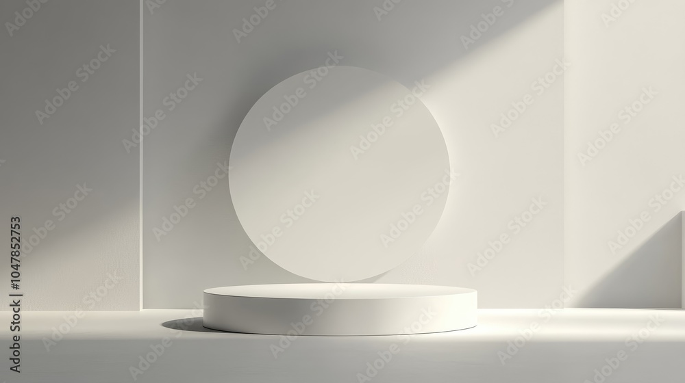 White Circular Platform and Oval Shape Against a White Wall White Circular Platform and Oval Shape Against a White Wall