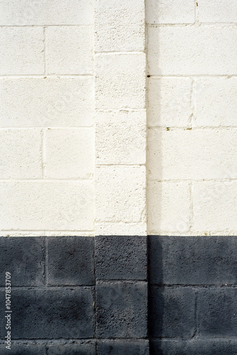 Pared de bloques de hormigón pintada en blanco y negro