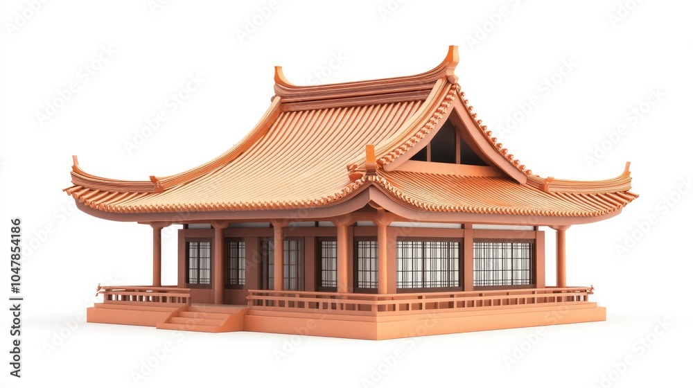 Fototapeta premium Traditional Asian Roof Design Mockup in Detailed View