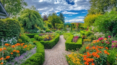 Scenic French Style Garden Pathway in Blooming Colors