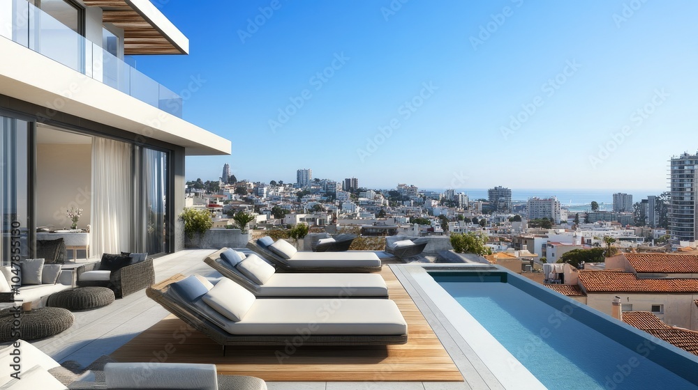 Fototapeta premium Modern Rooftop Setting with Clean Lines and Scenic View