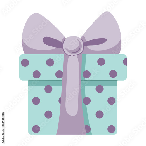 Vintage cute Christmas gift, Birthday present, gift box with ribbons, vector illustration in flat style. Gift box icon