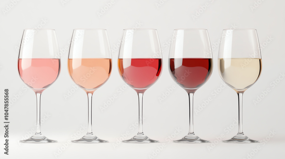 A collection of elegant wine glasses filled with various shades of wine, showcasing a gradient from white to deep red against a clean, white background. A collection of elegant wine glasses filled with various shades of wine, showcasing a gradient from white to deep red against a clean, white background.