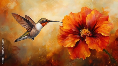 Hummingbird and Poppy Flower photo