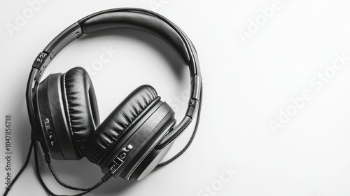 Stylish Gray and Black Headphones on White Background photo