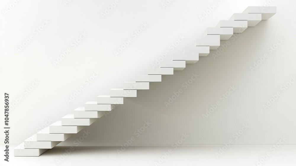 A white staircase leading up a white wall, with room for copy. A white staircase leading up a white wall, with room for copy.