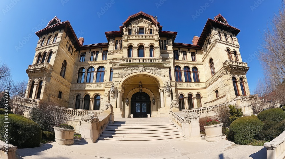 Fototapeta premium Historic Mansion with Wide Angle Perspective in Illinois