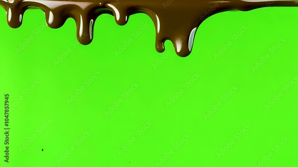 Sweet liquid chocolate syrup dripping on vibrant green screen background creates stunning texture, making it perfect dessert food for indulgent moments.
