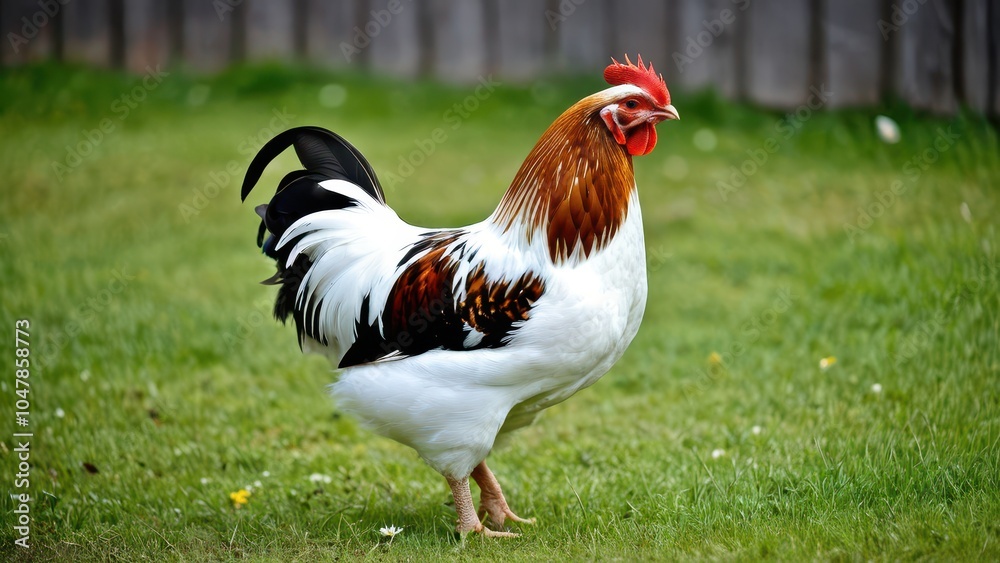 Fototapeta premium Elegant Swedish Flower Hen, featuring a range of colors and unique patterns. Known for its excellent egg-laying ability and adaptability to various climates.