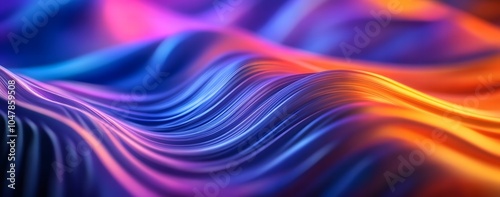 Vibrant Flowing Waves in Neon Blue and Orange Colors