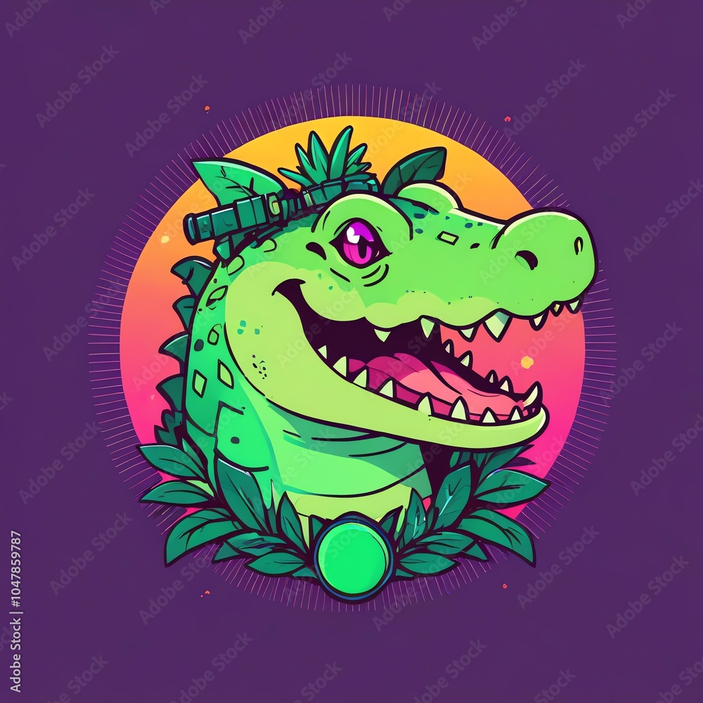 Smiling Green Alligator Cartoon
