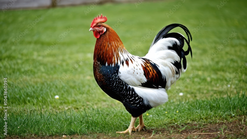 Fototapeta premium Elegant Swedish Flower Hen, featuring a range of colors and unique patterns. Known for its excellent egg-laying ability and adaptability to various climates.
