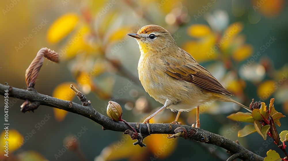 Small Yellow Bird Perched on a Branch in Autumn Small Yellow Bird Perched on a Branch in Autumn