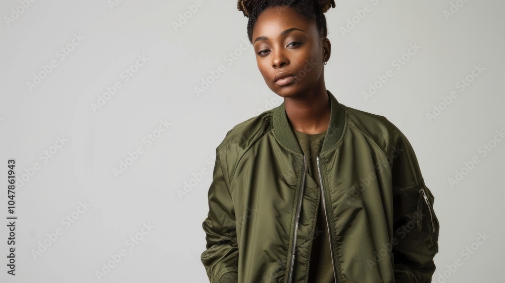 Obraz premium A woman with braided hair and a green bomber jacket