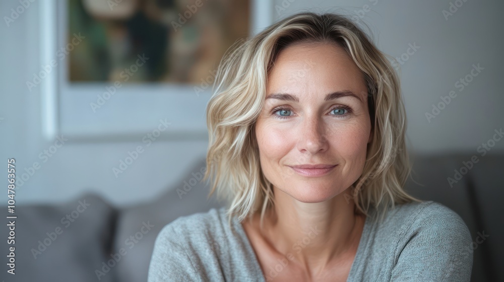 Charming Blonde Woman Enjoying a Cozy Weekend Charming Blonde Woman Enjoying a Cozy Weekend