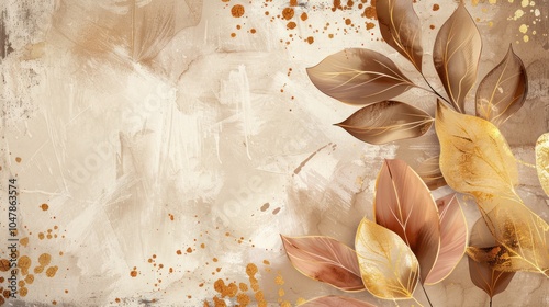Abstract Golden and Brown Leaves on a Textured Background