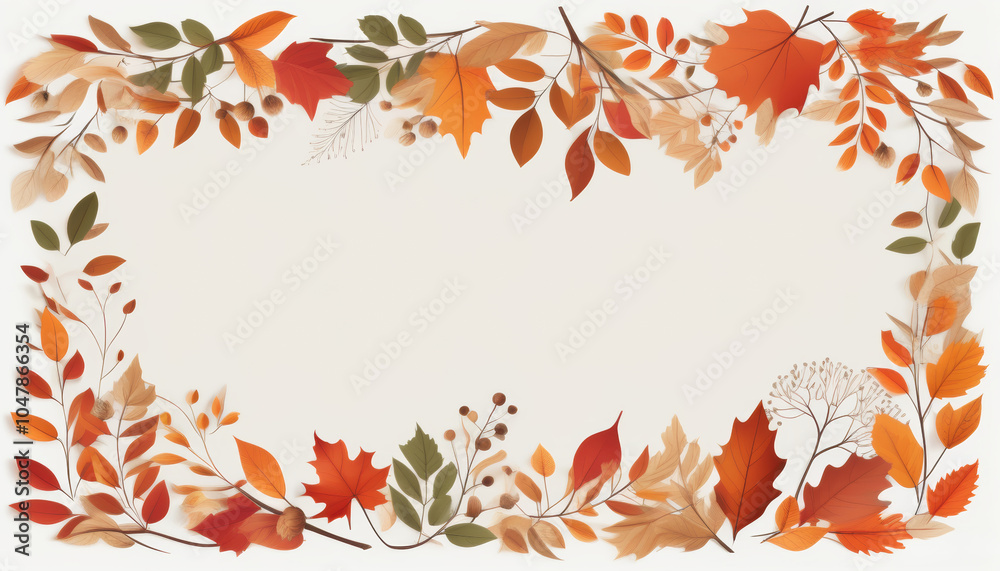 Ein herbstlicher Rahmen aus Blättern in warmen Orange-, Rot- und Grüntönen auf hellem Hintergrund, Textfreiraum in der Mitte. Perfekt für Einladungen, Grüße oder saisonale Botschaften. Generative KI Ein herbstlicher Rahmen aus Blättern in warmen Orange-, Rot- und Grüntönen auf hellem Hintergrund, Textfreiraum in der Mitte. Perfekt für Einladungen, Grüße oder saisonale Botschaften. Generative KI