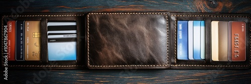 A brown leather wallet with multiple credit cards inside. (1)